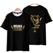 Anime A Certain Magical Index Misaka Mikoto Short Sleeve Casual Black T-Shirt
