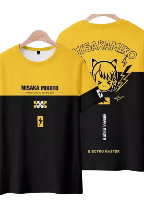 Anime A Certain Magical Index Misaka Mikoto Yellow And Black T-Shirt