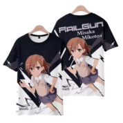 Anime A Certain Magical Index Mikoto Misaka Short Sleeve Black T-Shirt