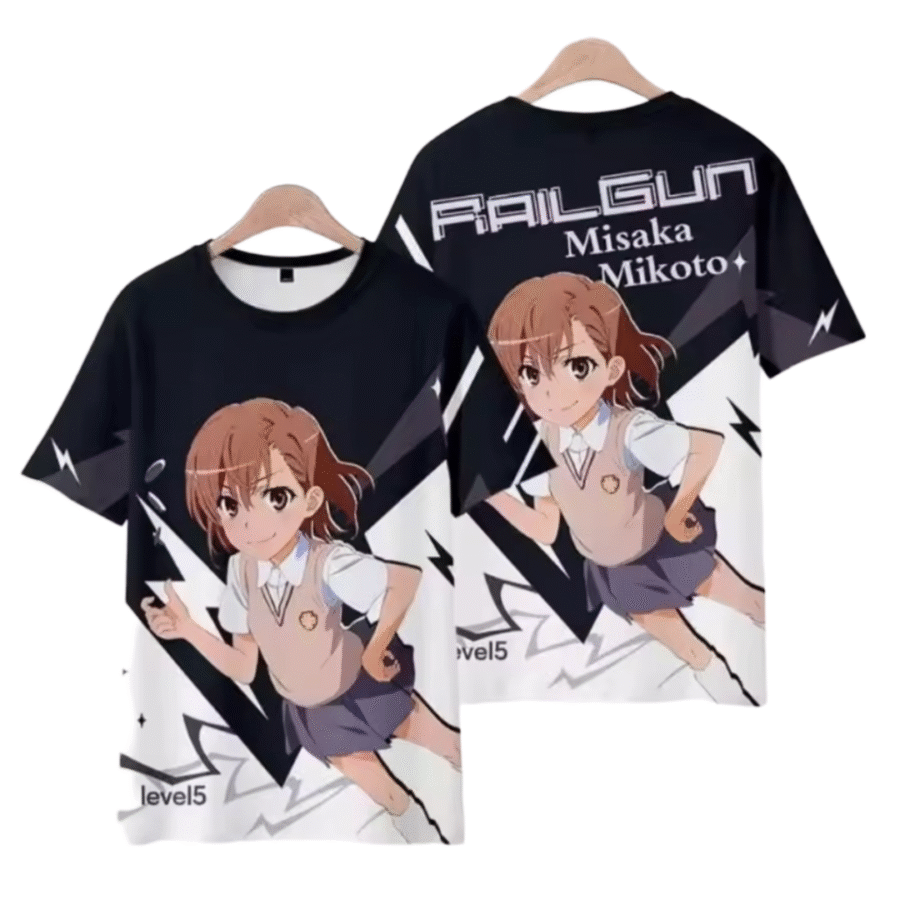 Anime A Certain Magical Index Mikoto Misaka Short Sleeve Black T-Shirt
