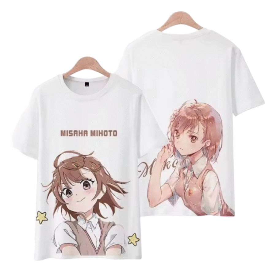 Anime A Certain Magical Index Mikoto Misaka Short Sleeve White T-Shirt Anime A Certain Magical Index Mikoto Misaka Short Sleeve White T-Shirt