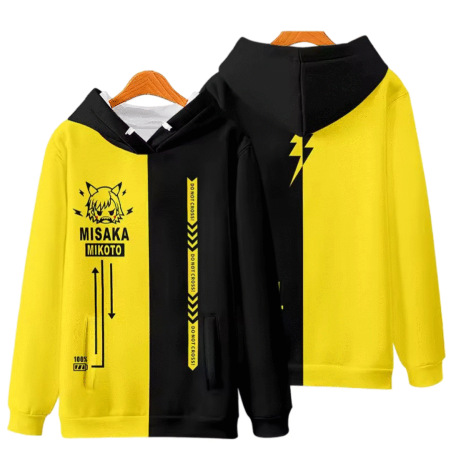Anime A Certain Magical Index Mikoto Misaka Yellow And Black Hoodie Anime A Certain Magical Index Mikoto Misaka Yellow And Black Hoodie