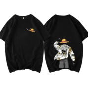 Anime One Piece Monkey D. Luffy Casual Short Sleeve Black T-Shirt