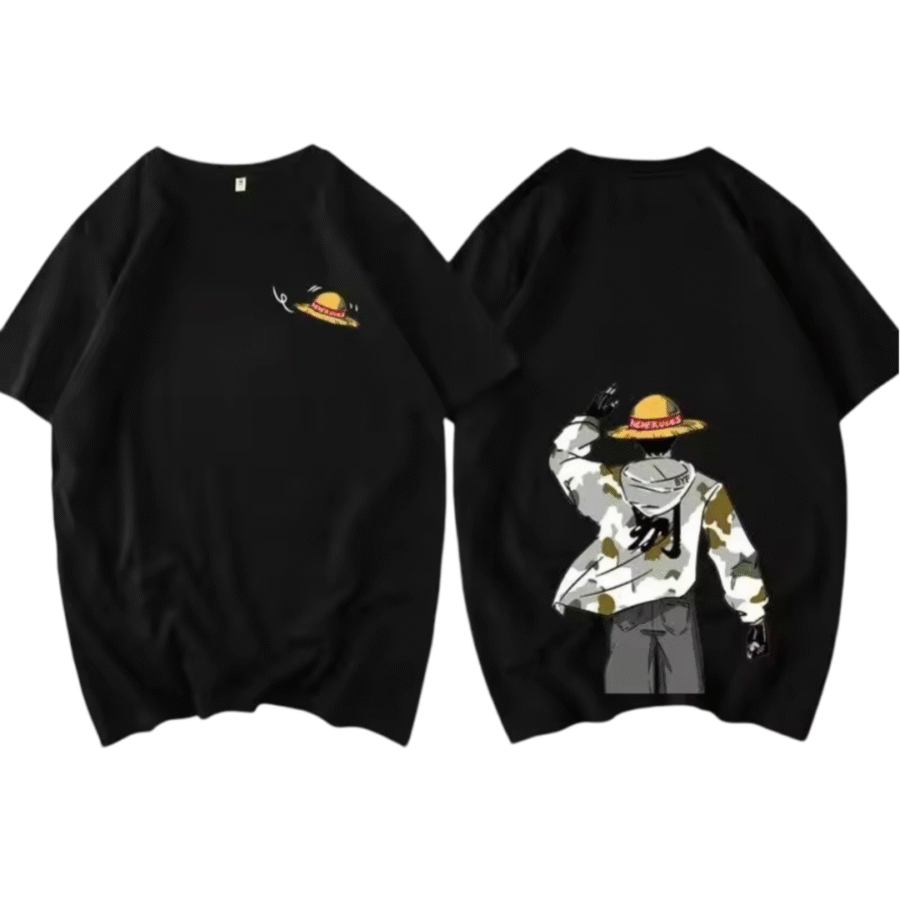 Anime One Piece Monkey D. Luffy Casual Short Sleeve Black T-Shirt Anime One Piece Monkey D. Luffy Casual Short Sleeve Black T-Shirt