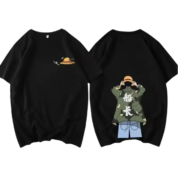 Anime One Piece Monkey D. Luffy Short Sleeve Casual Black T-Shirt