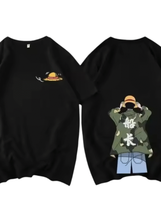 Anime One Piece Monkey D. Luffy Short Sleeve Casual Black T-Shirt