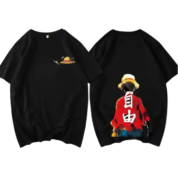 Anime One Piece Monkey D. Luffy Short Sleeve Black T-Shirt