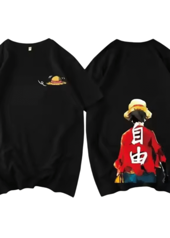 Anime One Piece Monkey D. Luffy Short Sleeve Black T-Shirt