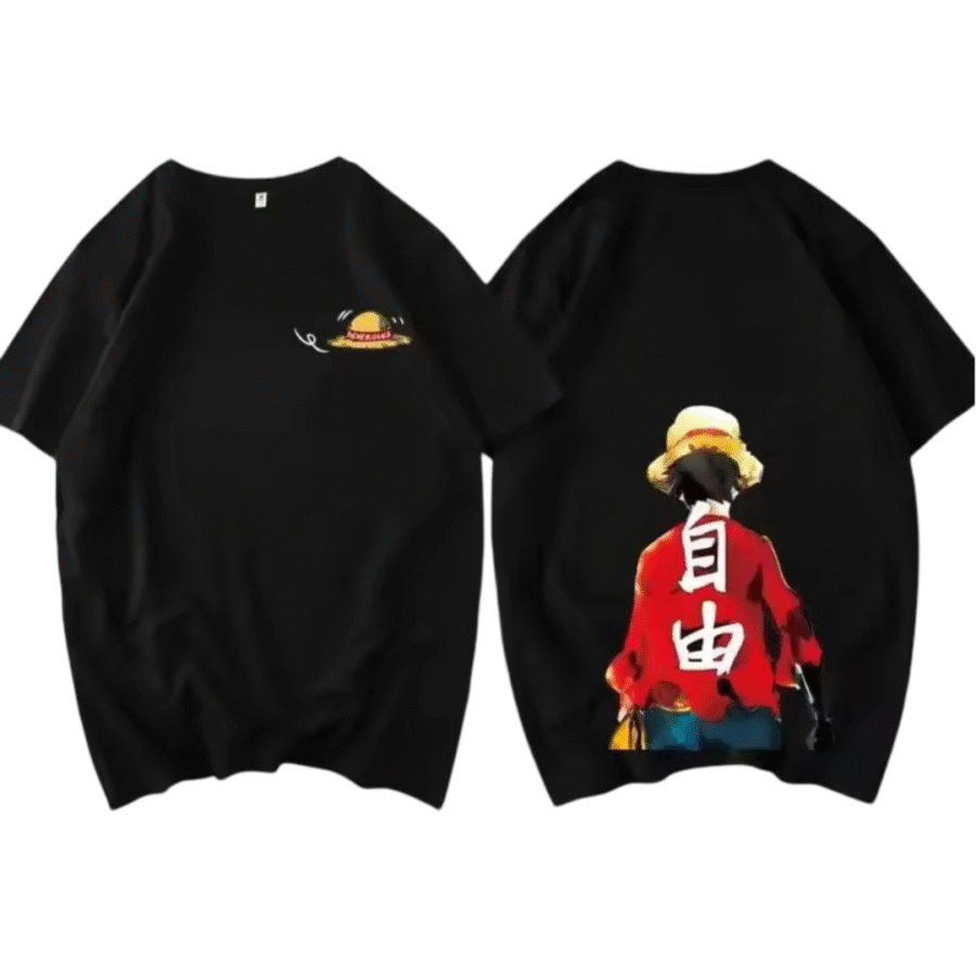 Anime One Piece Monkey D. Luffy Short Sleeve Black T-Shirt Anime One Piece Monkey D. Luffy Short Sleeve Black T-Shirt