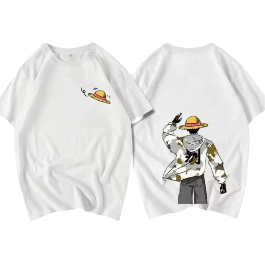 One Piece Anime Monkey D. Luffy Short Sleeve White T-Shirt One Piece Anime Monkey D. Luffy Short Sleeve White T-Shirt