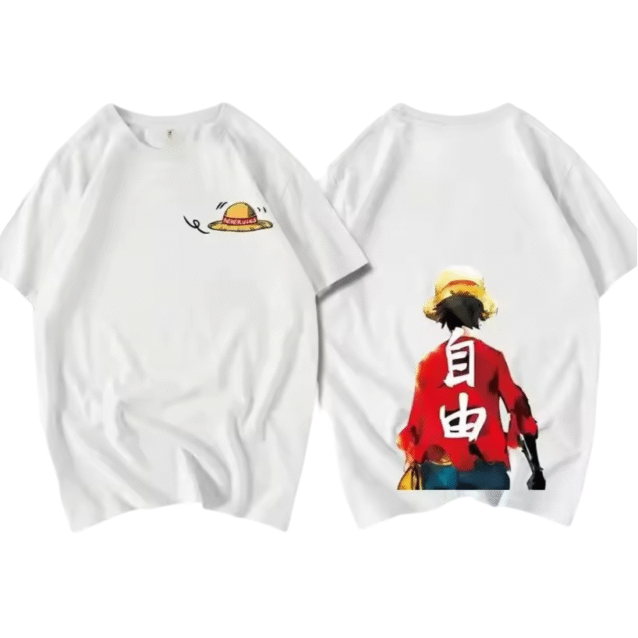 Anime One Piece Monkey D. Luffy Short Sleeve Casual White T-Shirt Anime One Piece Monkey D. Luffy Short Sleeve Casual White T-Shirt