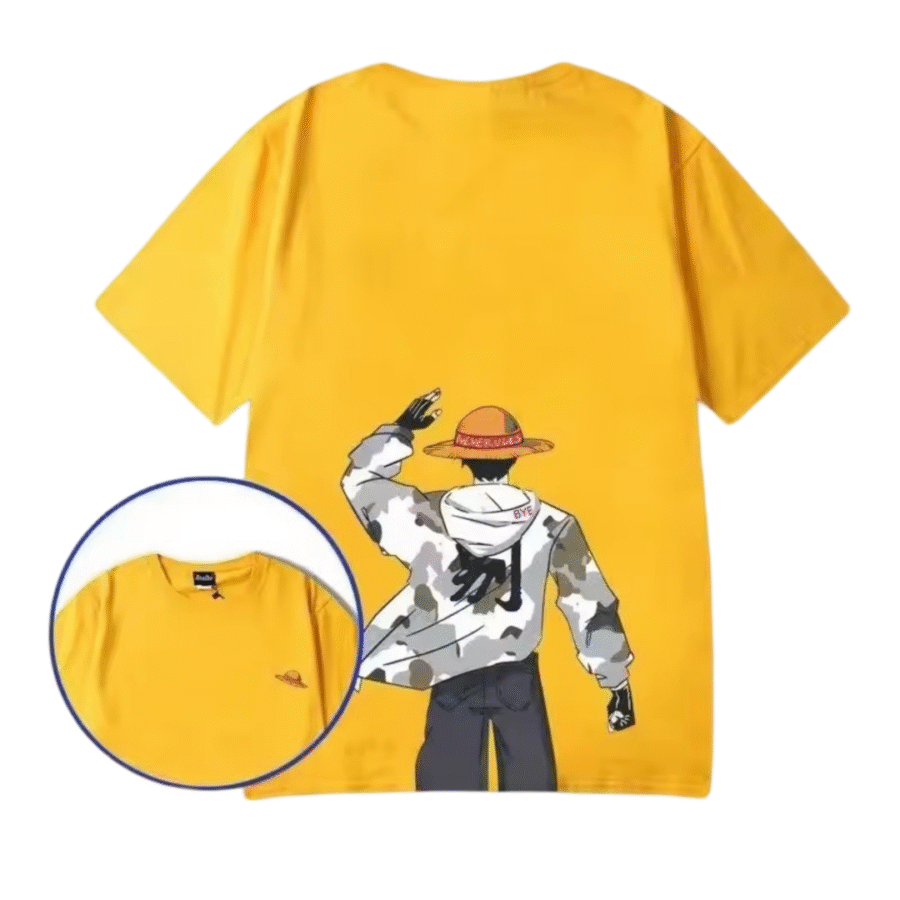 Anime One Piece Monkey D. Luffy Short Sleeve Yellow T-Shirt Anime One Piece Monkey D. Luffy Short Sleeve Yellow T-Shirt