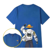 Anime One Piece Monkey D. Luffy Short Sleeve Blue T-Shirt