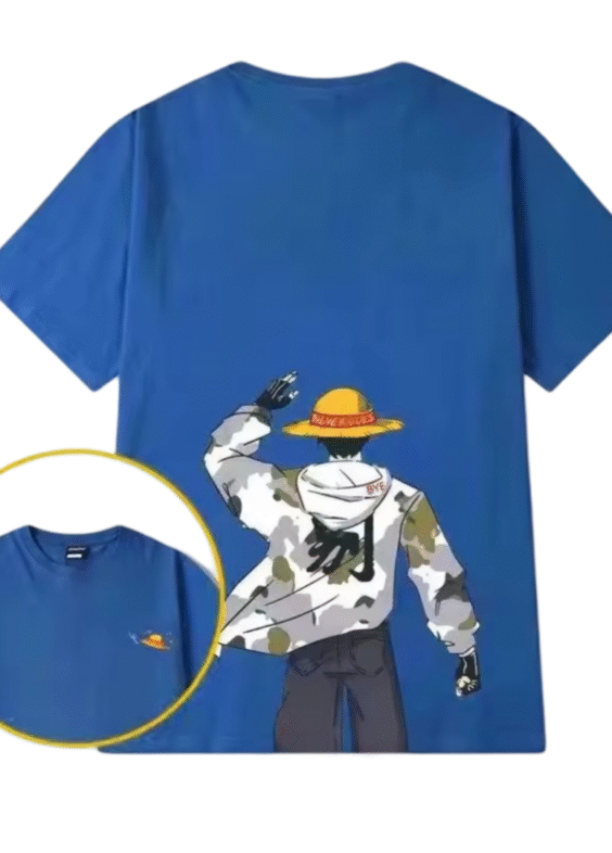Anime One Piece Monkey D. Luffy Short Sleeve Blue T-Shirt