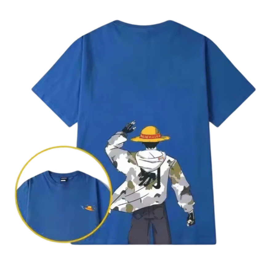 Anime One Piece Monkey D. Luffy Short Sleeve Blue T-Shirt Anime One Piece Monkey D. Luffy Short Sleeve Blue T-Shirt