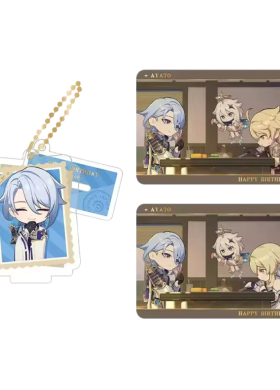 Anime Genshin Impact Ayato Acrylic Stand And Collection Card Set