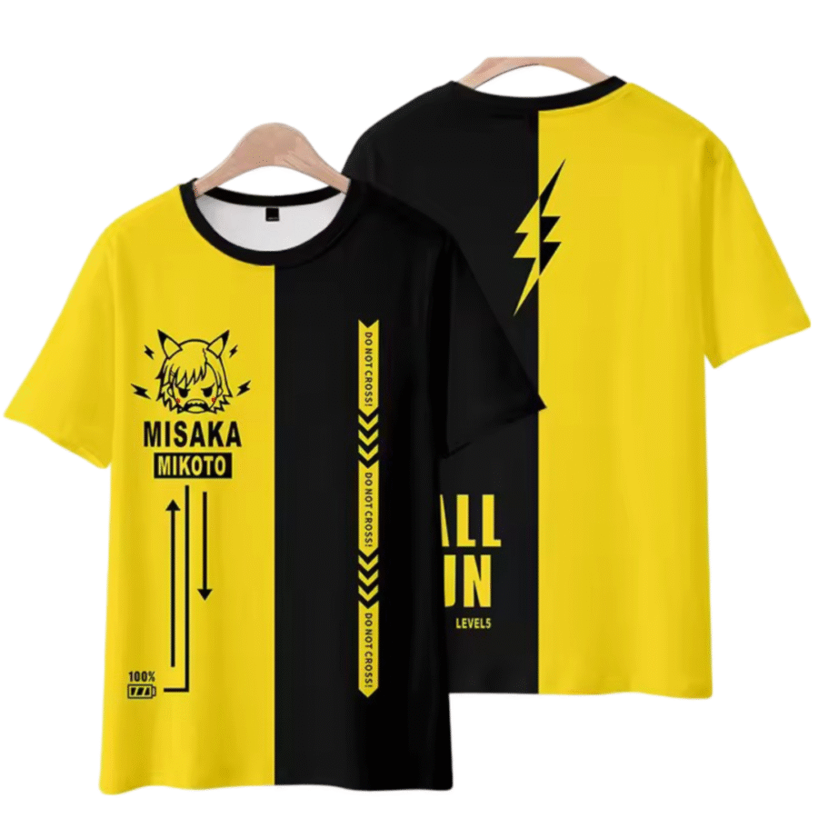 Anime A Certain Magical Index Mikoto Misaka Yellow And Black T-Shirt Anime A Certain Magical Index Mikoto Misaka Yellow And Black T-Shirt