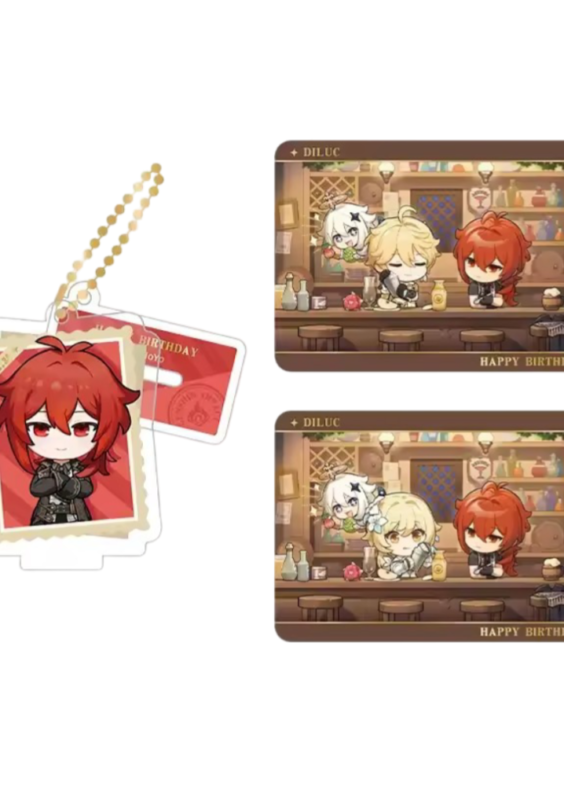 Anime Genshin Impact Diluc Acrylic Stand And Collection Card Set