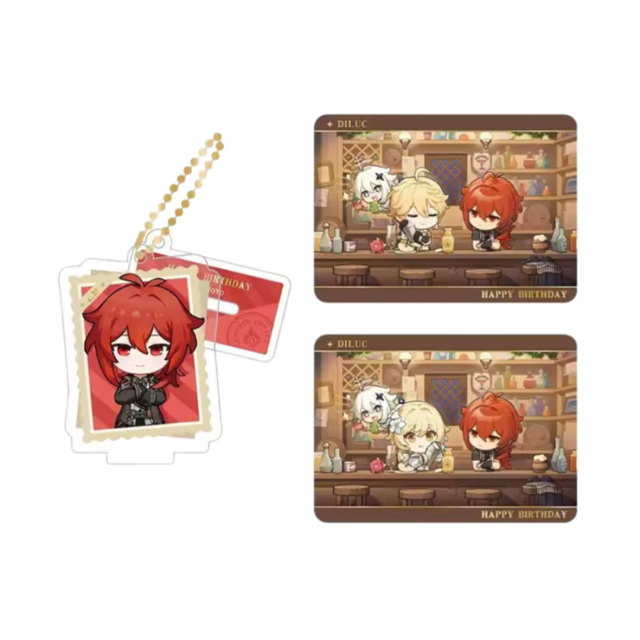 Anime Genshin Impact Diluc Acrylic Stand And Collection Card Set