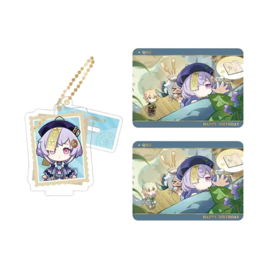 Anime Genshin Impact Qiqi Acrylic Stand And Collection Card Set