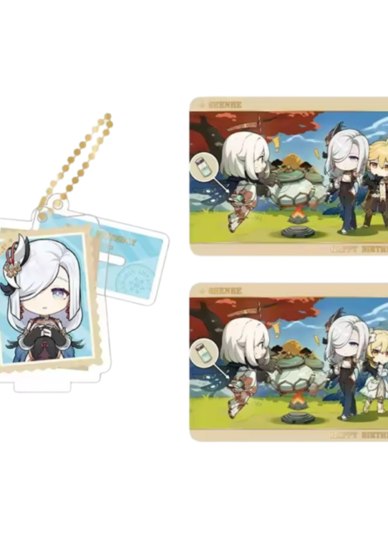 Anime Genshin Impact Shenhe Acrylic Stand And Collection Card Set
