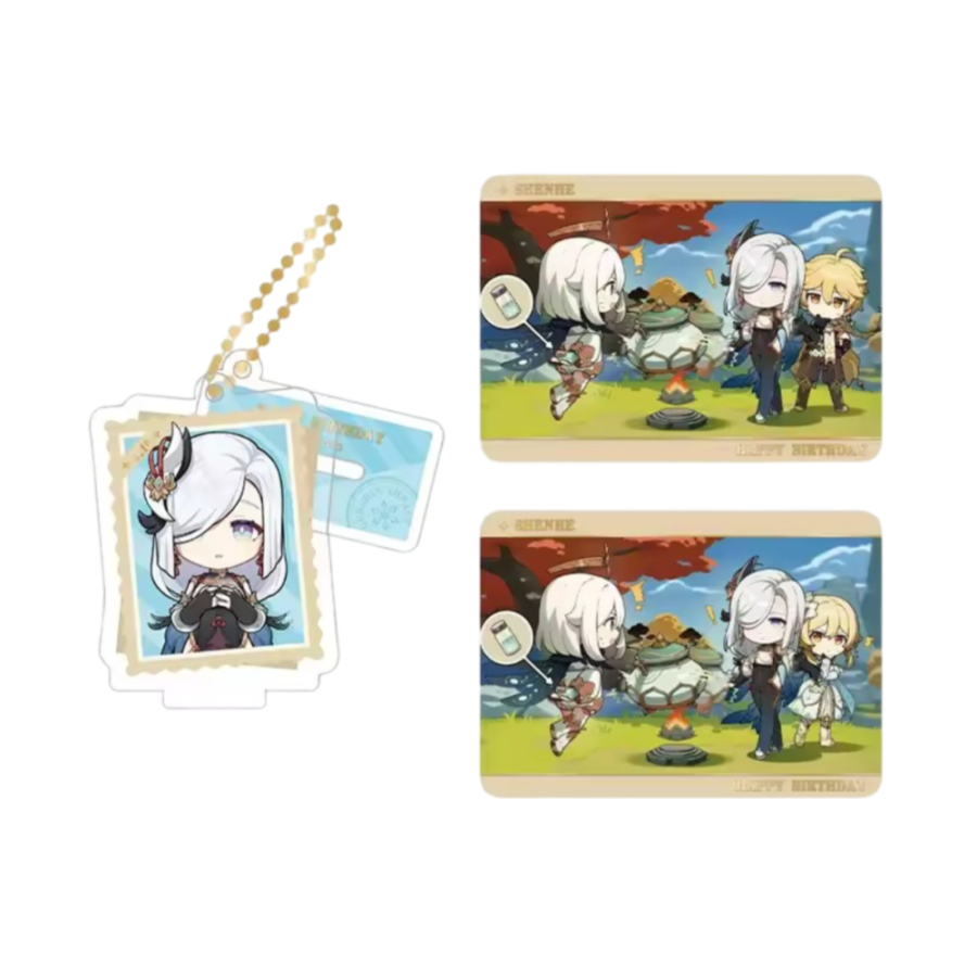 Anime Genshin Impact Shenhe Acrylic Stand And Collection Card Set
