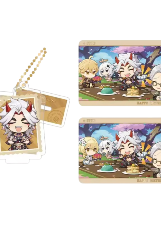 Anime Genshin Impact Arataki Itto Acrylic Stand And Collection Card Set