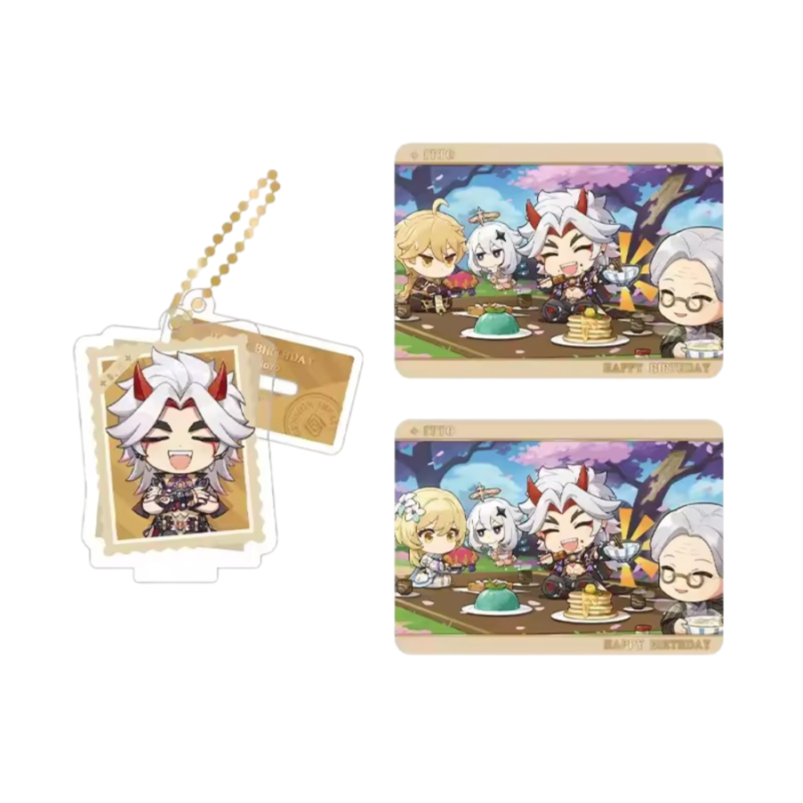 Anime Genshin Impact Arataki Itto Acrylic Stand And Collection Card Set