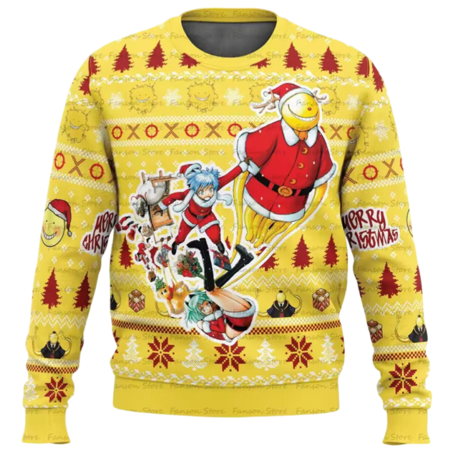 Anime Assassination Classroom Character Ugly Christmas Yellow Sweater