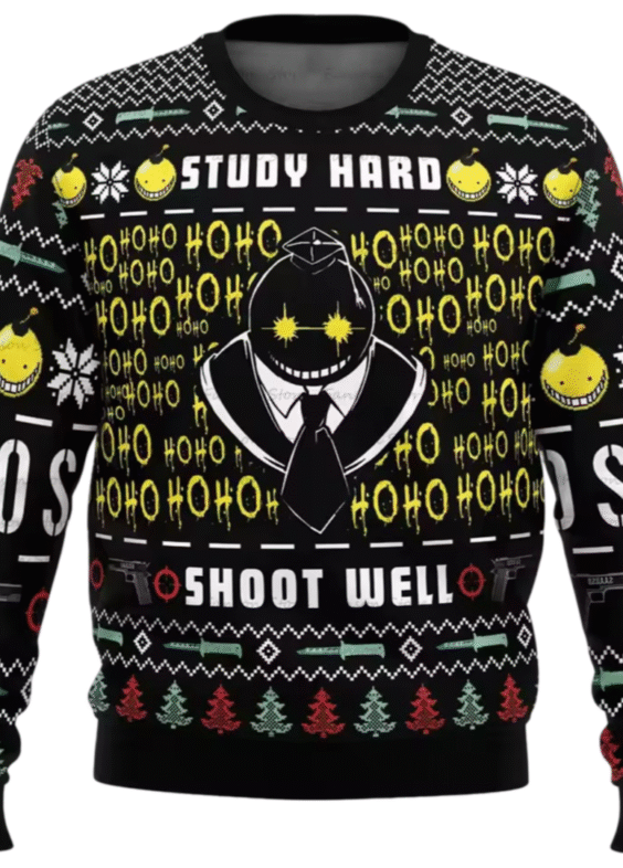 Anime Assassination Classroom Koro-Sensei Ugly Christmas Black Sweater