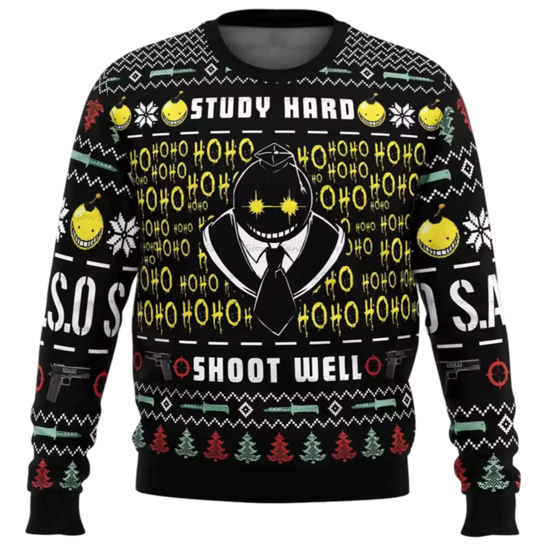 Anime Assassination Classroom Koro-Sensei Ugly Christmas Black Sweater Anime Assassination Classroom Koro-Sensei Ugly Christmas Black Sweater