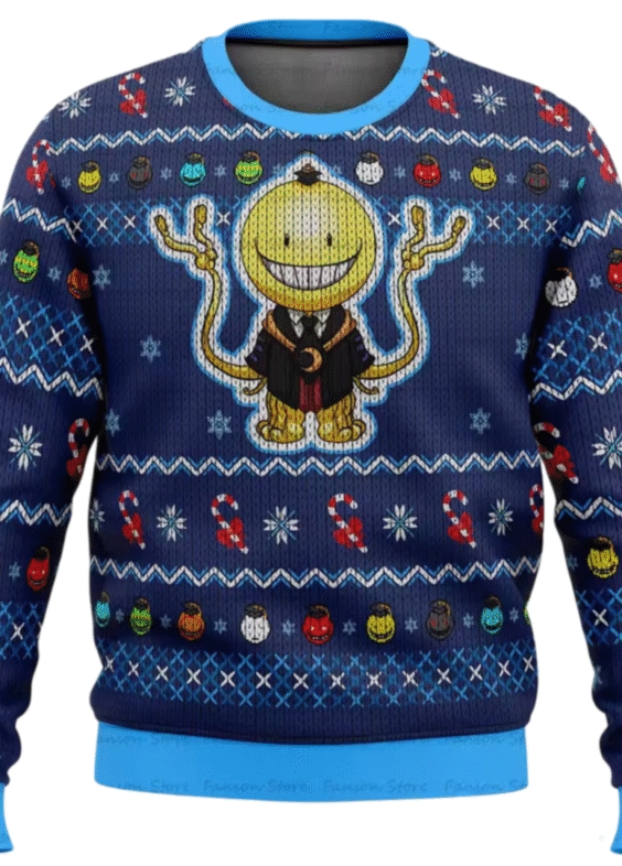 Anime Assassination Classroom Koro-Sensei Ugly Christmas Blue Sweater
