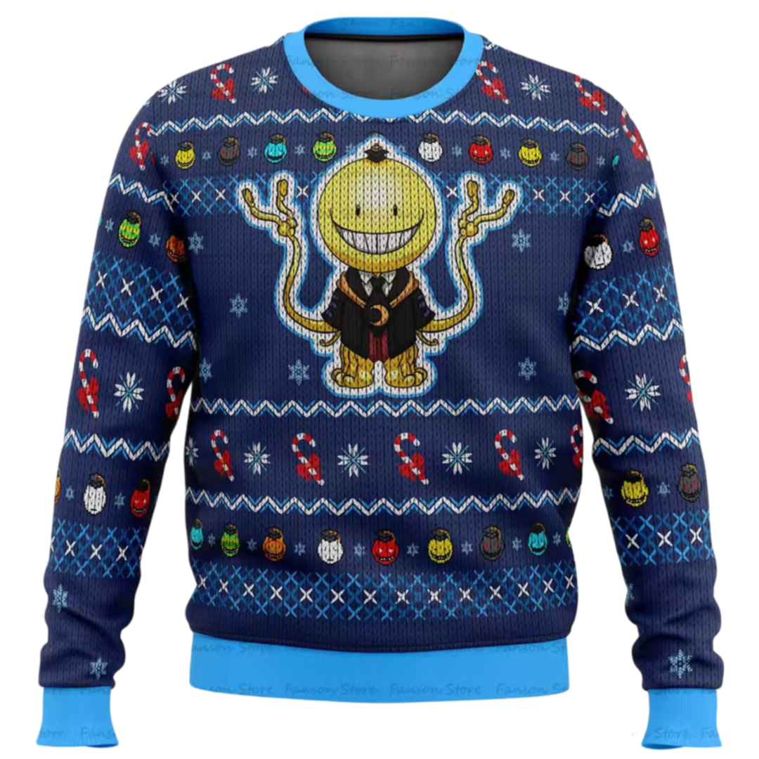 Anime Assassination Classroom Koro-Sensei Ugly Christmas Blue Sweater Anime Assassination Classroom Koro-Sensei Ugly Christmas Blue Sweater
