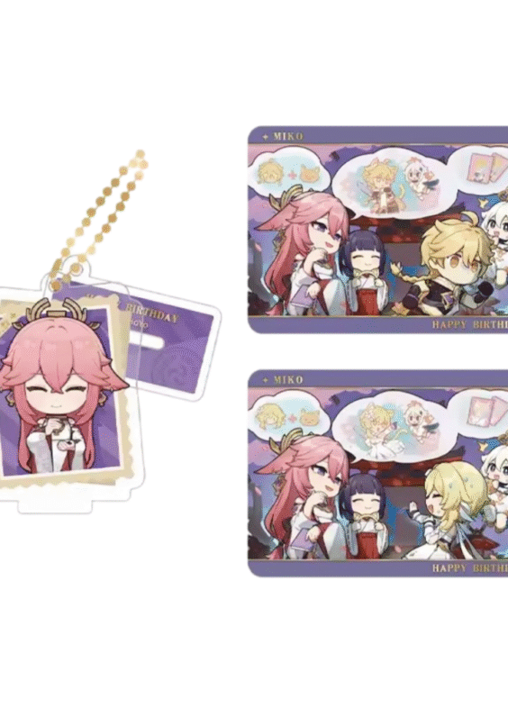 Anime Genshin Impact Yae Miko Acrylic Stand And Collection Card Set