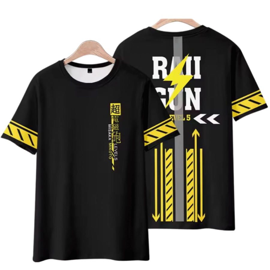 Anime A Certain Magical Index Mikoto Misaka Printed Black T-Shirt Anime A Certain Magical Index Mikoto Misaka Printed Black T-Shirt