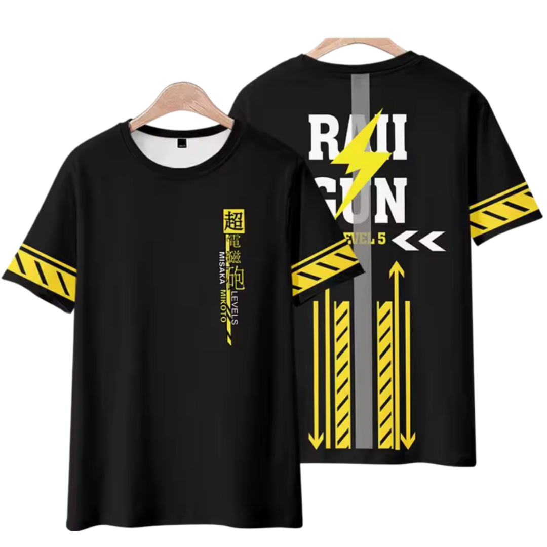 Anime A Certain Magical Index Mikoto Misaka Printed Black T-Shirt Anime A Certain Magical Index Mikoto Misaka Printed Black T-Shirt