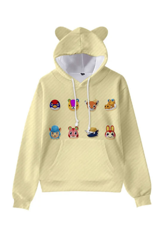 Animal Crossing Anime Characters Printed Cat Ears Casual Hoodie