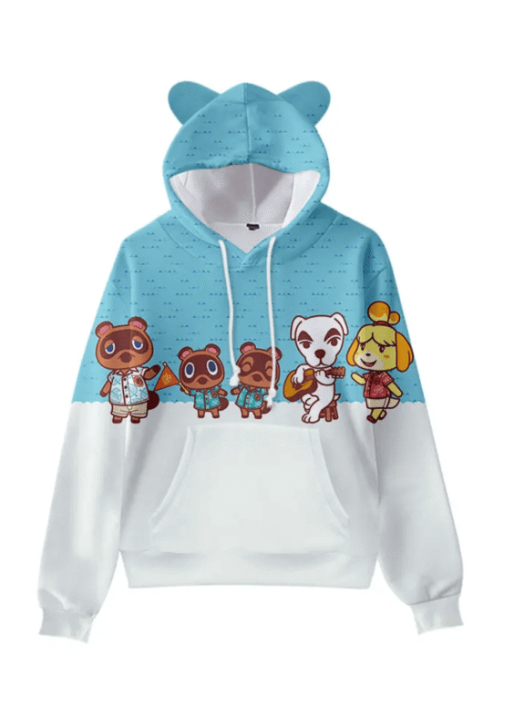 Anime Animal Crossing Characters Printed Cat Ears Hoodie
