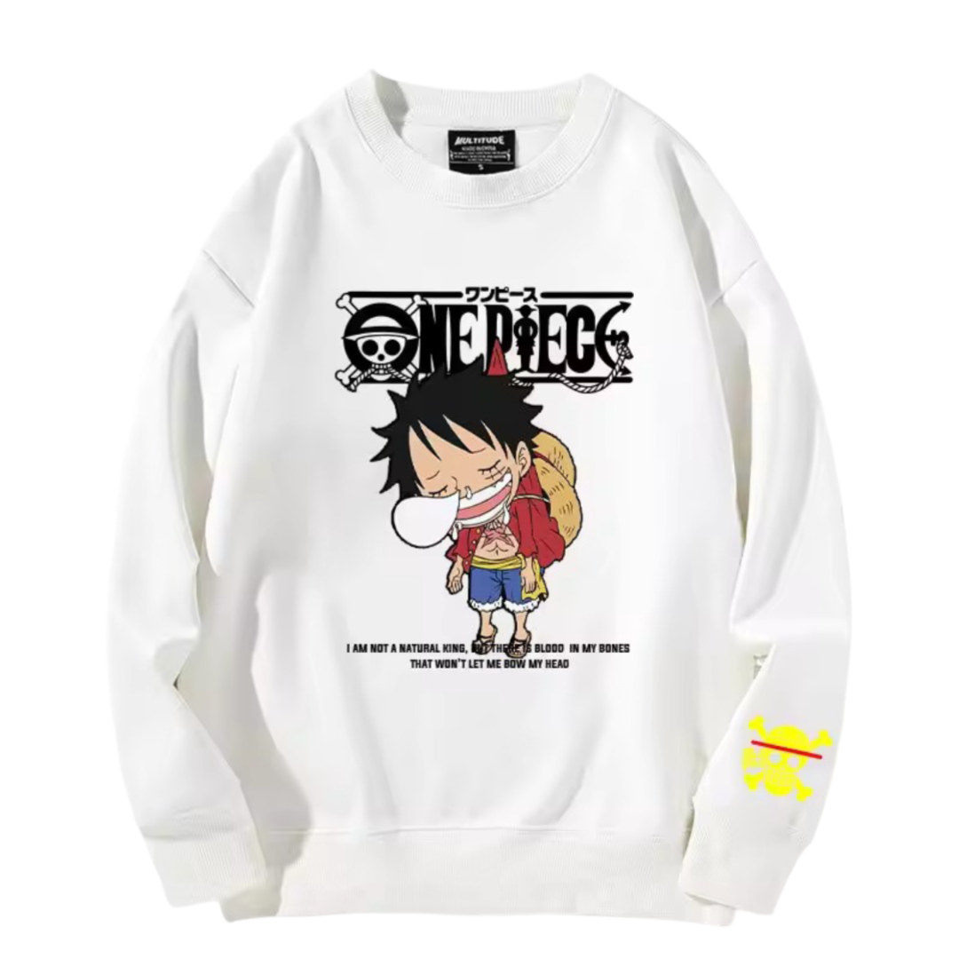 Anime One Piece Luffy Long Sleeve White Sweatshirt Anime One Piece Luffy Long Sleeve White Sweatshirt