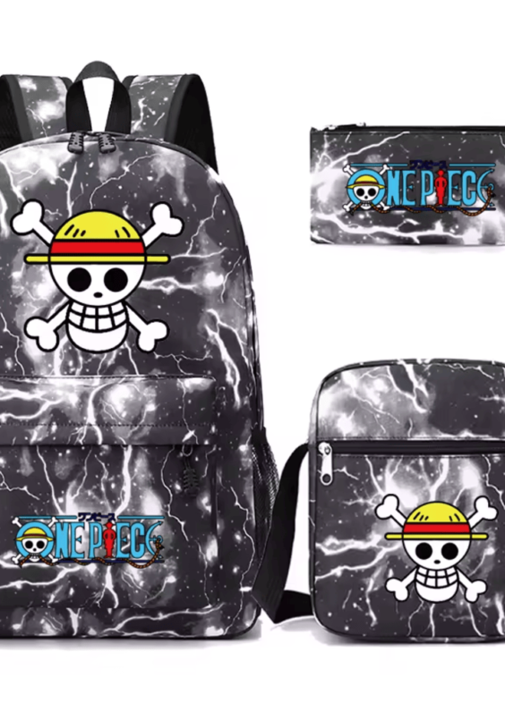 3 Pcs/Set One Piece Anime Straw Hat Skull School Bag