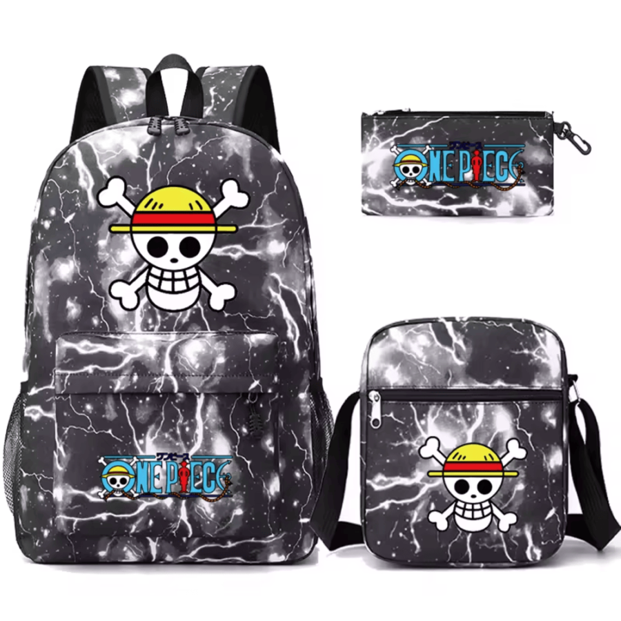 3 Pcs/Set One Piece Anime Straw Hat Skull School Bag