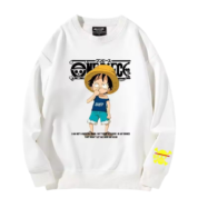 Anime One Piece Luffy Long Sleeve White Sweatshirt