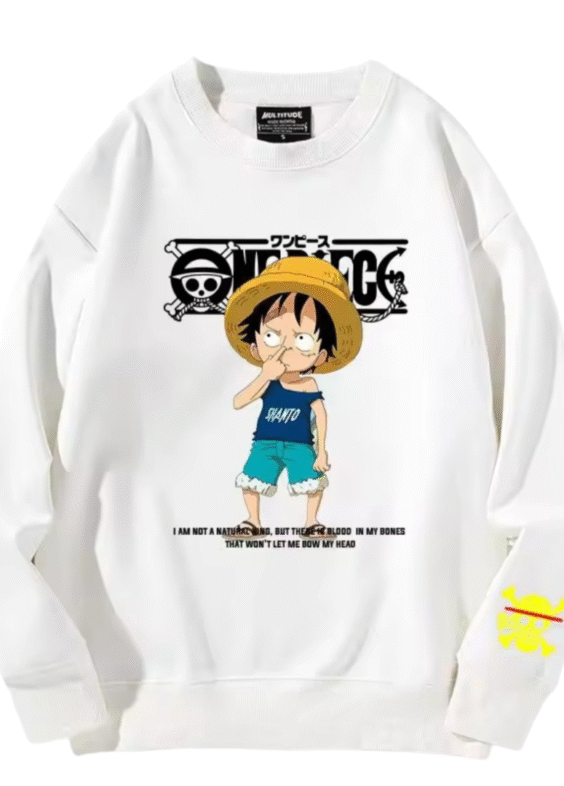 Anime One Piece Luffy Long Sleeve White Sweatshirt