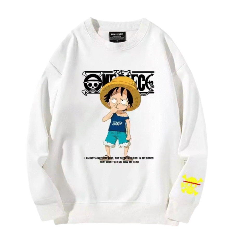 Anime One Piece Luffy Long Sleeve White Sweatshirt Anime One Piece Luffy Long Sleeve White Sweatshirt