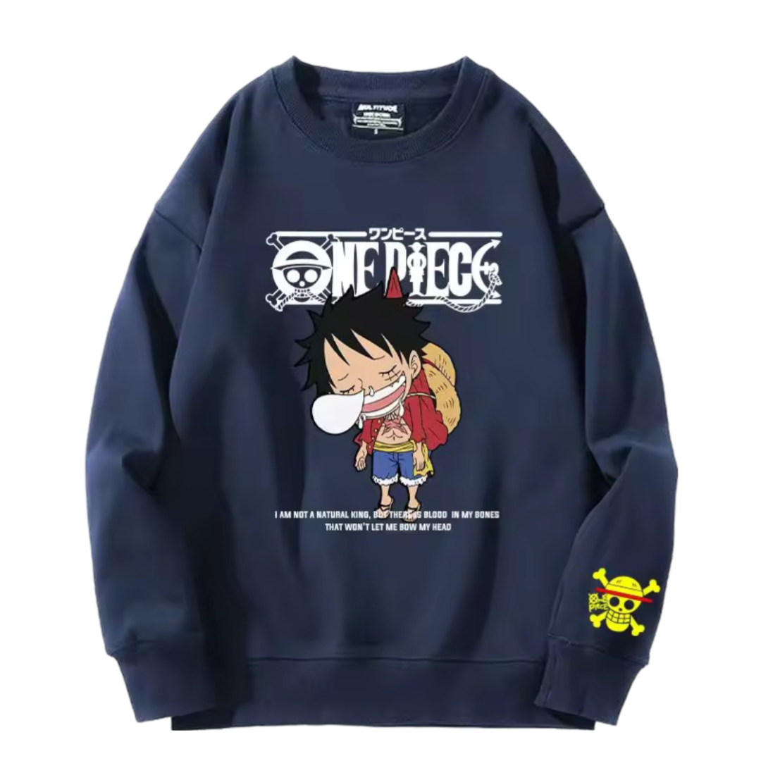 Anime One Piece Luffy Long Sleeve Navy Blue Sweatshirt Anime One Piece Luffy Long Sleeve Navy Blue Sweatshirt