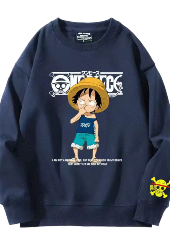 Anime One Piece Luffy Long Sleeve Navy Blue Sweatshirt
