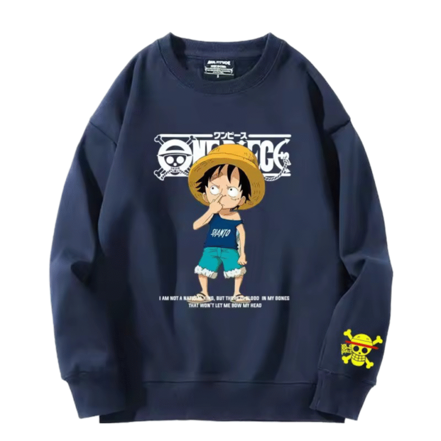 Anime One Piece Luffy Long Sleeve Navy Blue Sweatshirt Anime One Piece Luffy Long Sleeve Navy Blue Sweatshirt