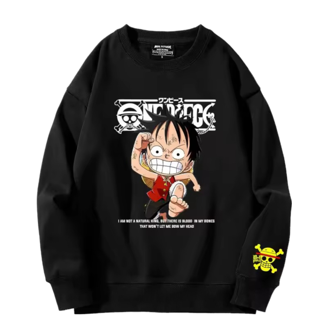 Anime One Piece Luffy Long Sleeve Black Sweatshirt Anime One Piece Luffy Long Sleeve Black Sweatshirt