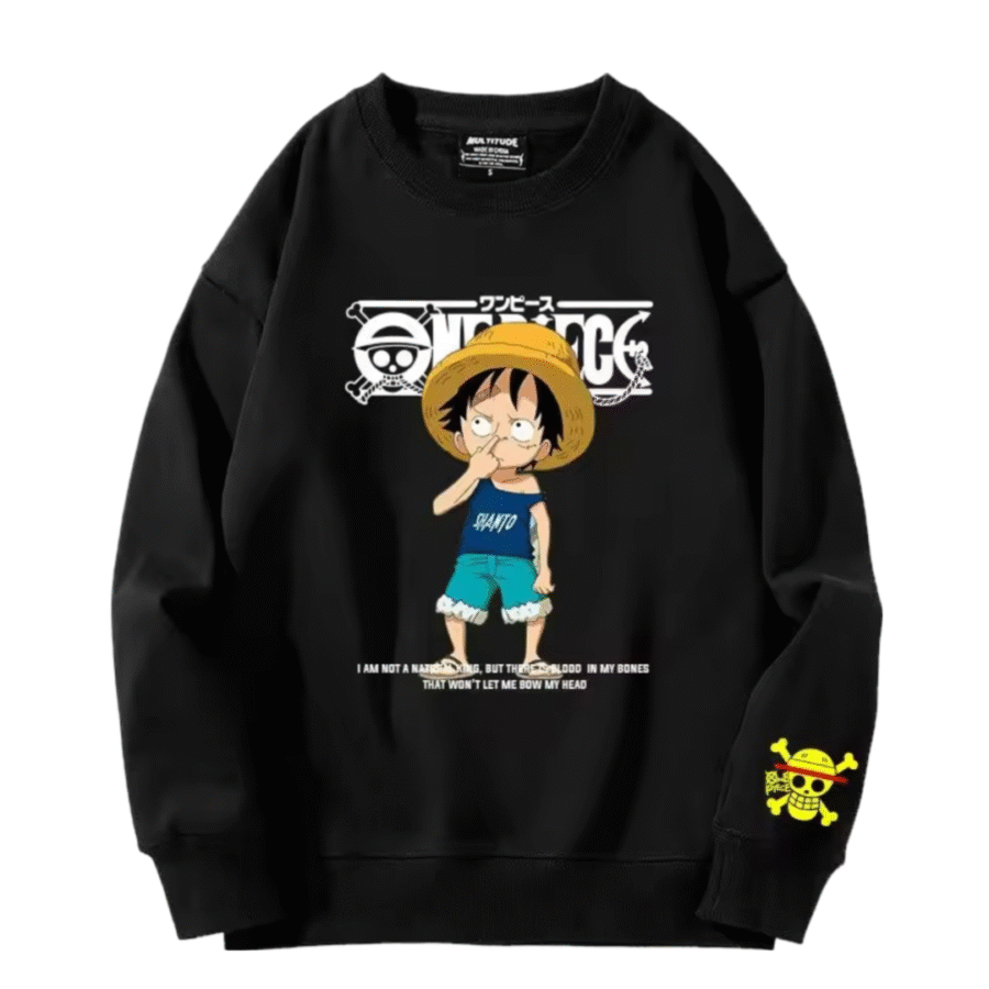 Anime One Piece Luffy Long Sleeve Black Sweatshirt Anime One Piece Luffy Long Sleeve Black Sweatshirt