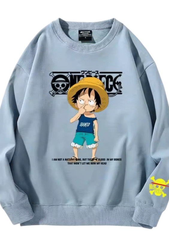 Anime One Piece Luffy Long Sleeve Blue Sweatshirt